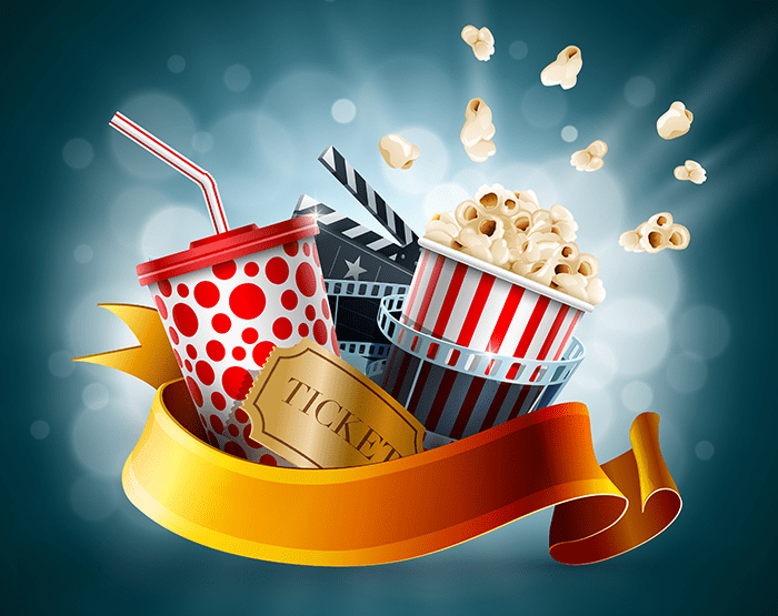 Popcorn mit Getränk und Filmklappe